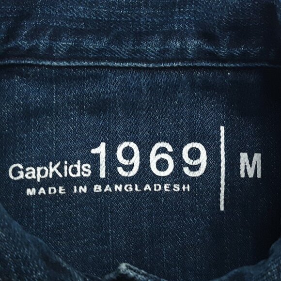 Gap Jacket Girls Medium Blue Kids 1969 Button Up Denim Pockets Dark Wash Stretch - Picture 13 of 15